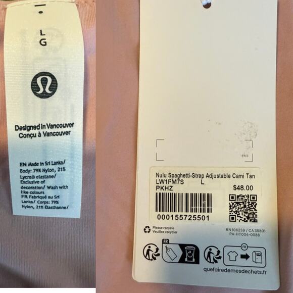 Lululemon Wundermost Spaghetti Strap Cami Tank Top | Pink Mist | Size Large NWT - Picture 7 of 7